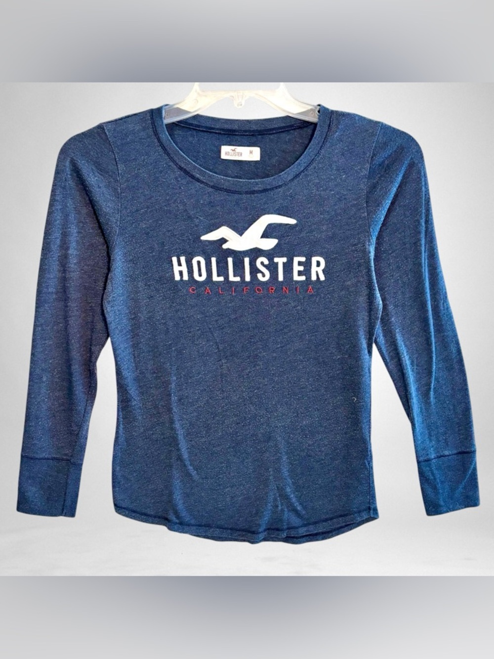 Hollister Co. Women’s Heather Navy Long Sleeve Logo T-shirt Size M